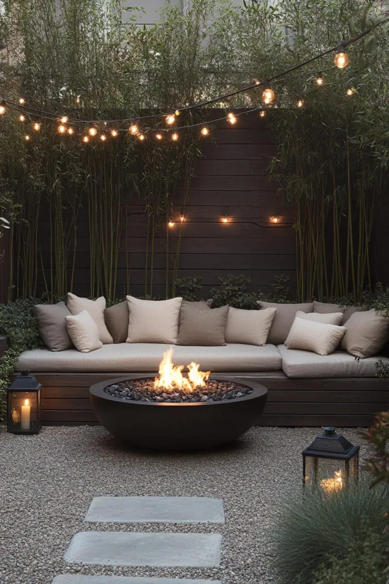 27 New Small Backyard Designs to Copy For Your Outdoor Space 14 sunken seating nook with a fire pit centerpiece 1