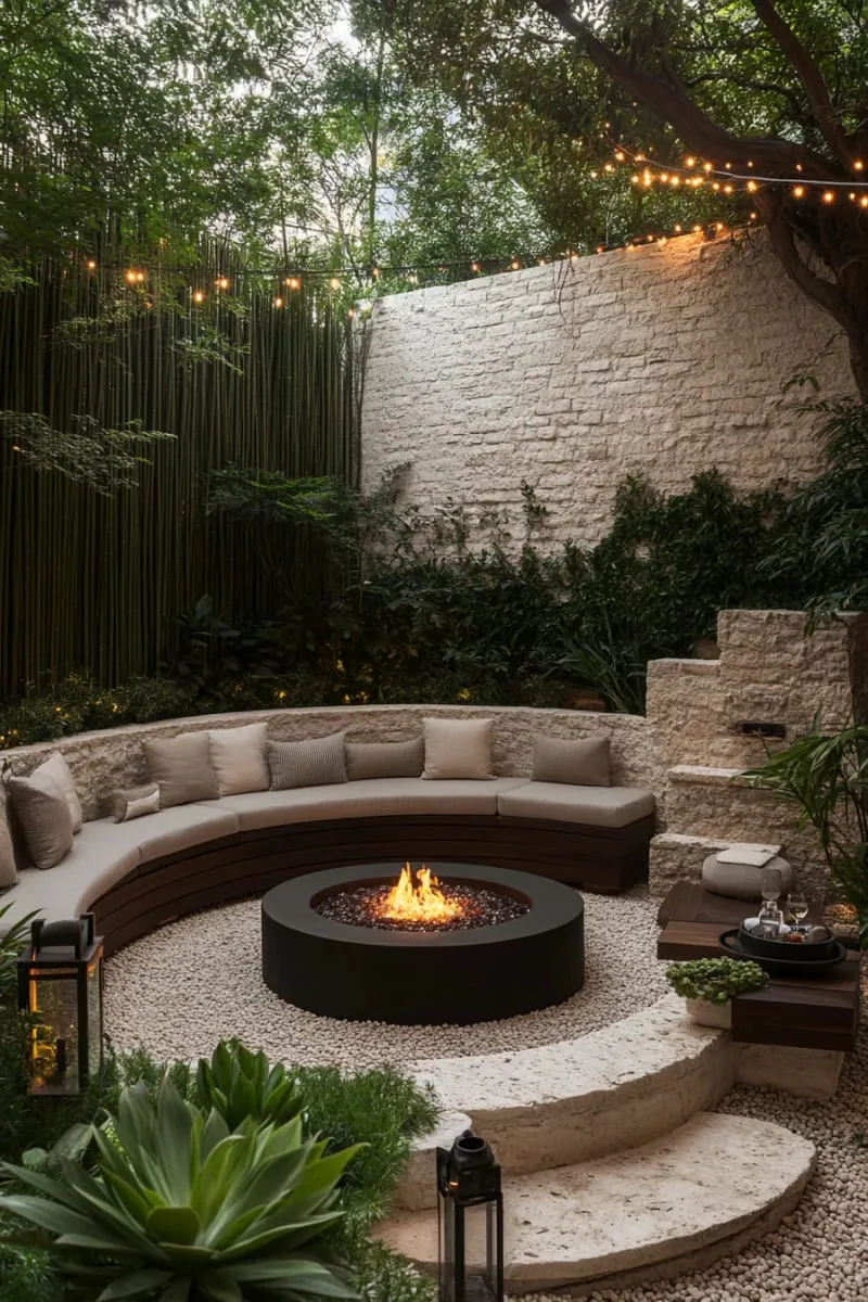 27 New Small Backyard Designs to Copy For Your Outdoor Space 15 sunken seating nook with a fire pit centerpiece 1