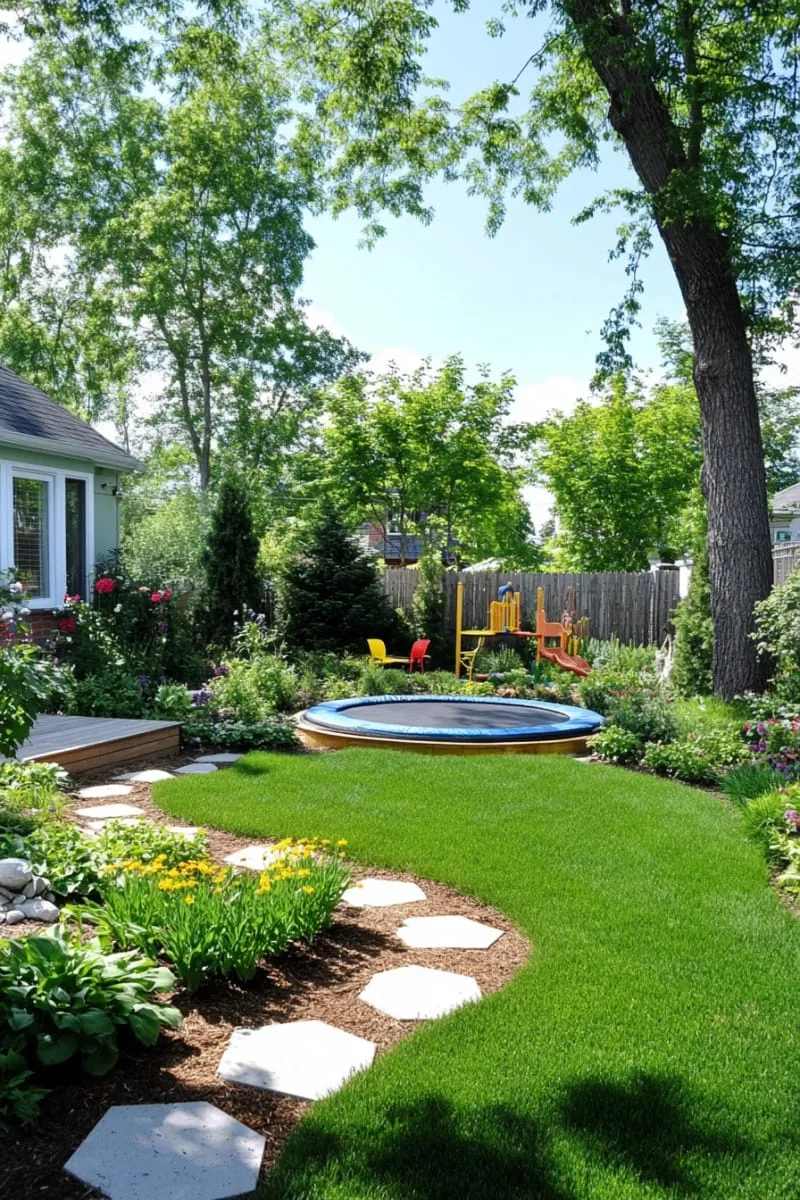 27 New Small Backyard Designs to Copy For Your Outdoor Space 68 sunken trampoline or play area for kids 1