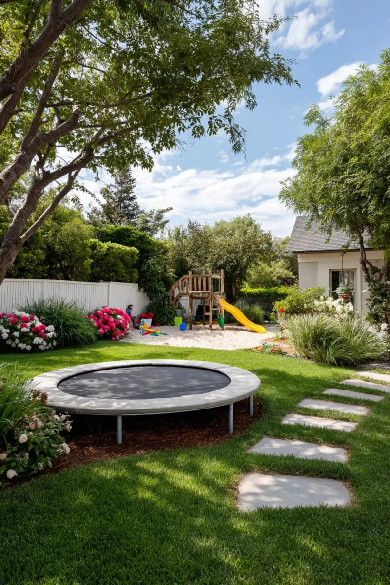 27 New Small Backyard Designs to Copy For Your Outdoor Space 69 sunken trampoline or play area for kids 1