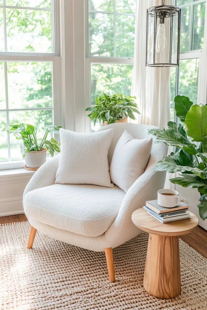 19 Small Sunroom Ideas to Brighten Small Spaces 59 sunroom reading corner with a plush armchair and lantern lighting 1