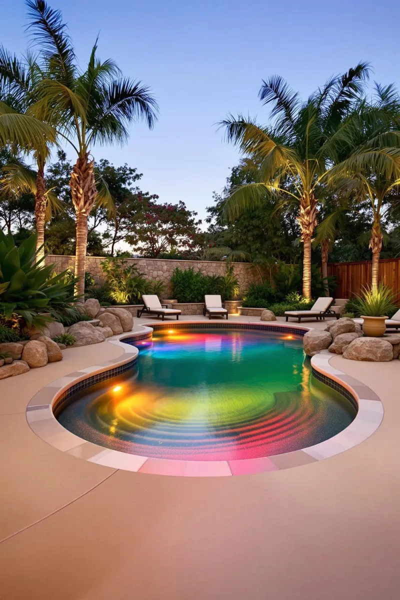 sunset-inspired led lighting glowing under the sloped entry water 1