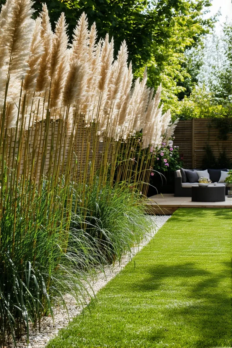 27 Unique Backyard Privacy Designs for A Serene Outdoor Oasis 57 tall ornamental grass beds swaying in the breeze 1