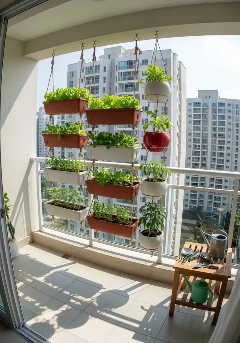tiered hanging vegetable garden for apartment balcony spaces 1