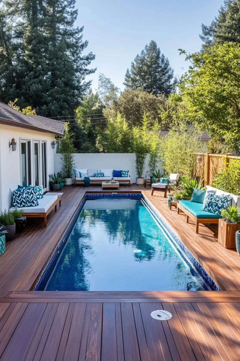 tiny backyard pool with retractable wooden cover for multifunctional space 1