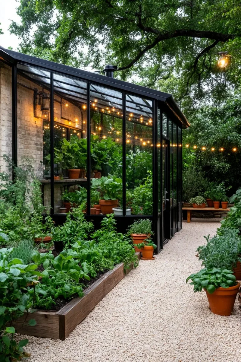 27 New Small Backyard Designs to Copy For Your Outdoor Space 32 tiny greenhouse tucked in a garden corner for herbs 1