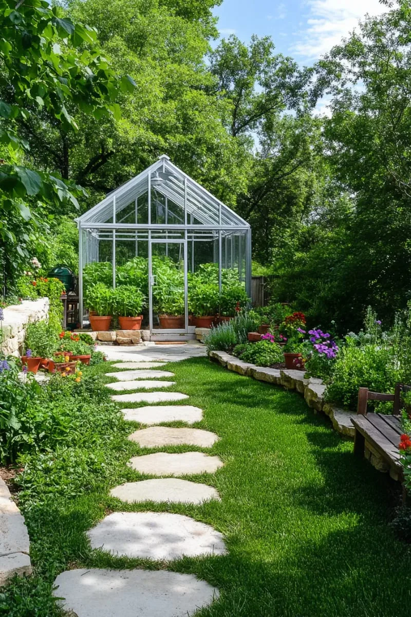 27 New Small Backyard Designs to Copy For Your Outdoor Space 33 tiny greenhouse tucked in a garden corner for herbs 1