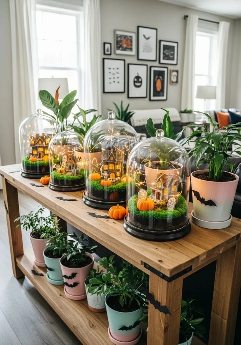 tiny haunted house terrariums with fairy lights 1