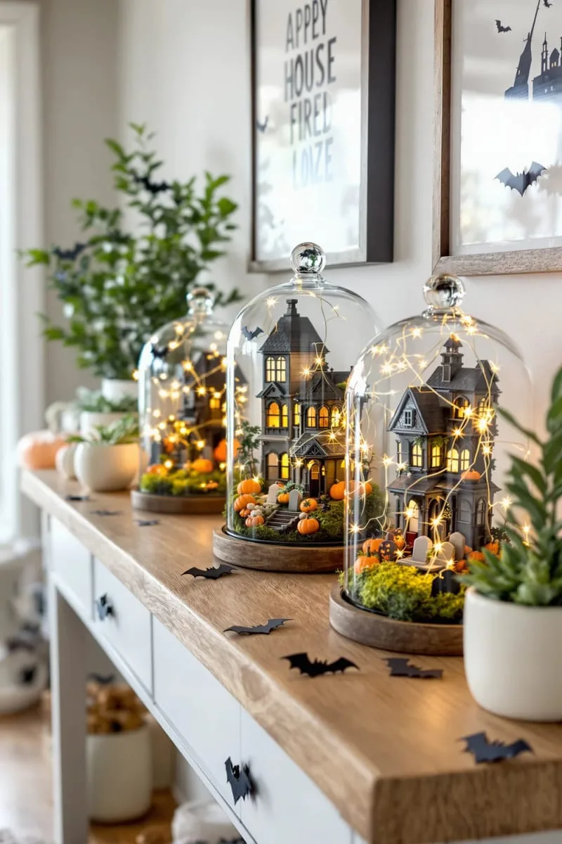 tiny haunted house terrariums with fairy lights 1
