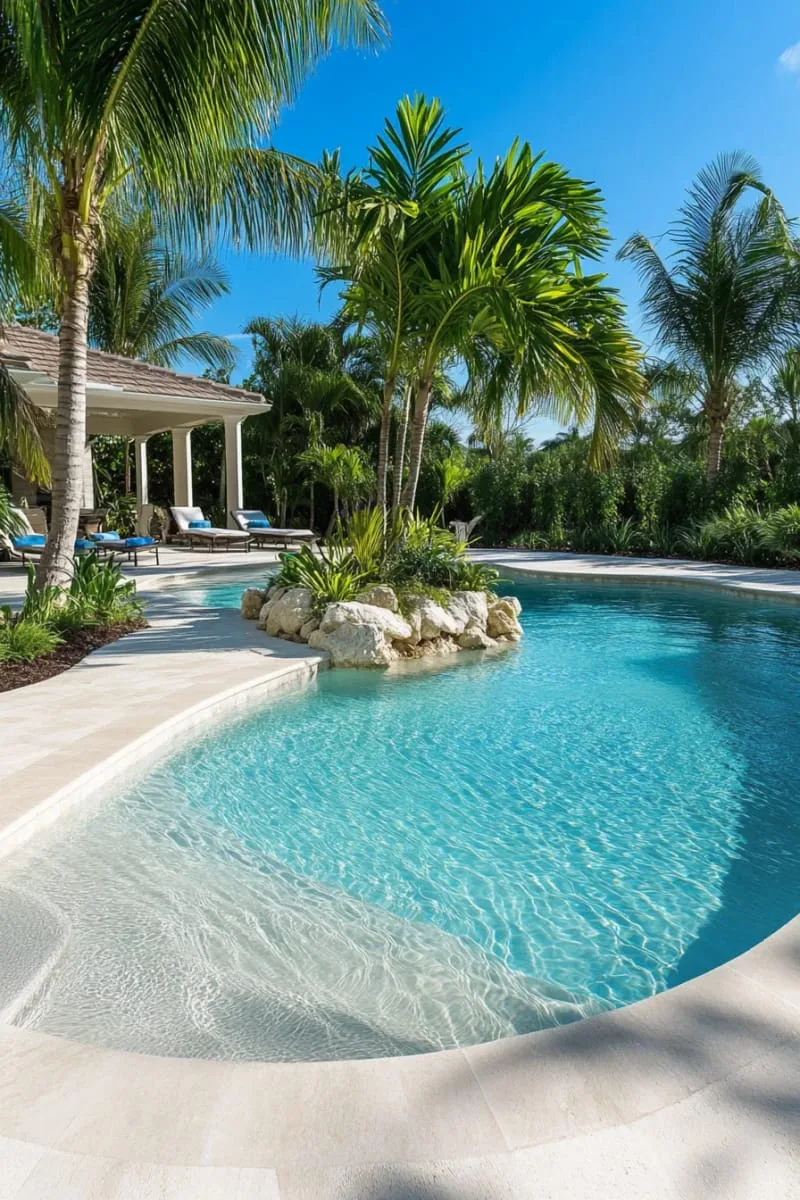 tiny island oasis with palm trees in the shallow entry zone 1