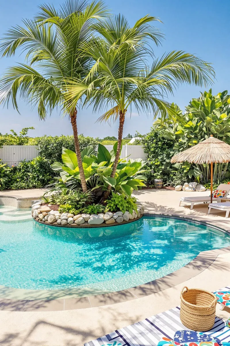 tiny island oasis with palm trees in the shallow entry zone 1