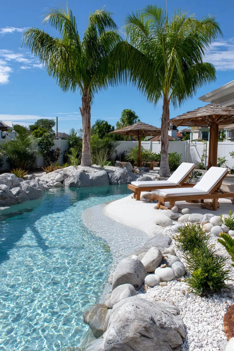 tiny island oasis with palm trees in the shallow entry zone 1