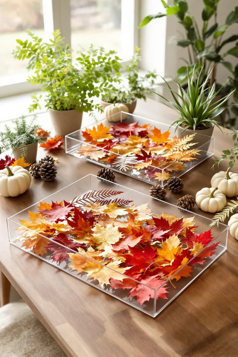 transparent acrylic trays with pressed fall foliage 1