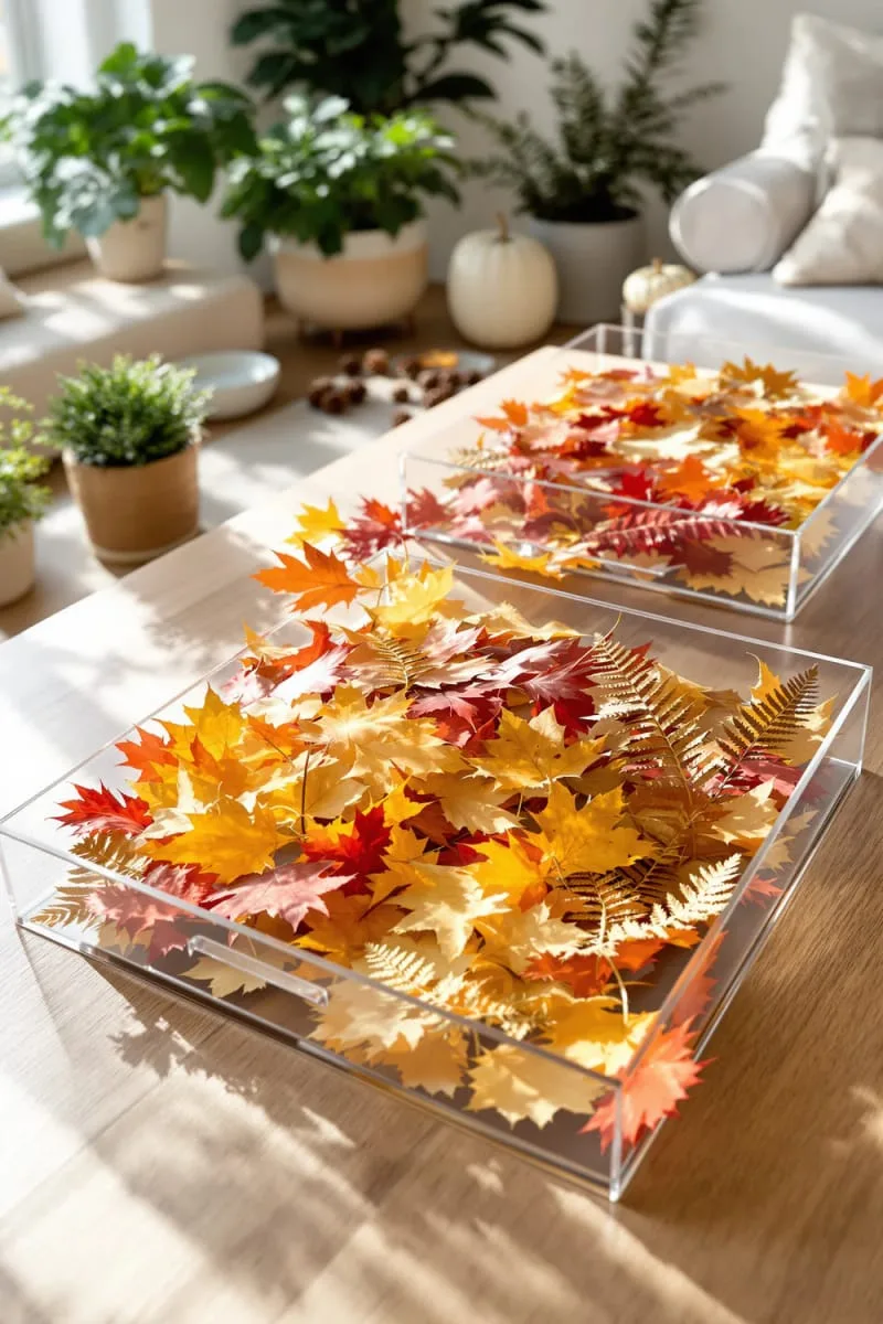 transparent acrylic trays with pressed fall foliage 1