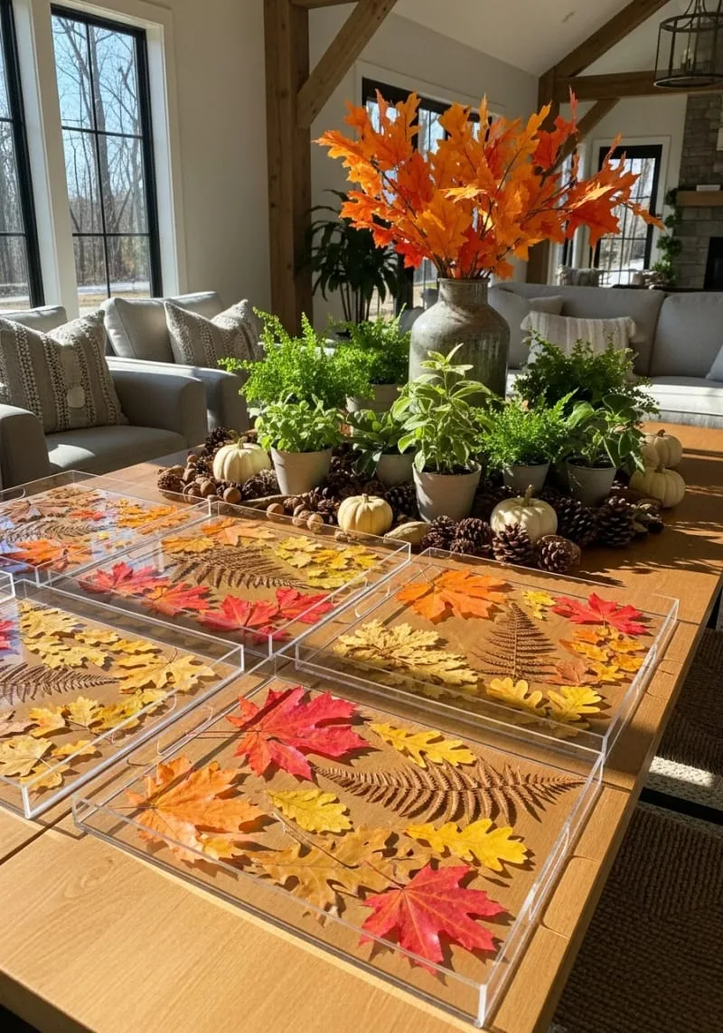 transparent acrylic trays with pressed fall foliage 1
