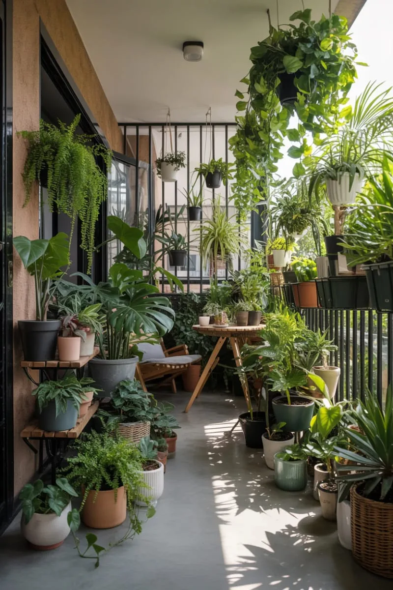 urban jungle feel with mixed-height balcony flower pots 1