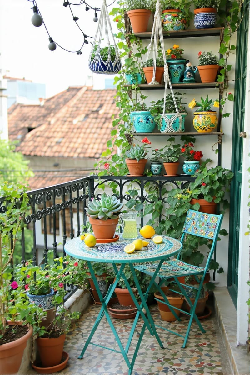 use colorfully painted pots for a whimsical small balcony garden display 1
