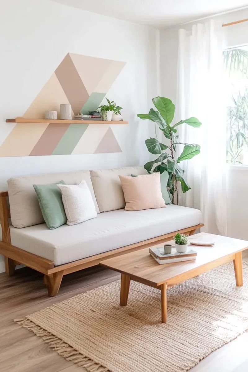 How to Decorate a Small Living Room on a Budget and In Style! 4 use washi tape to create geometric wall art 1