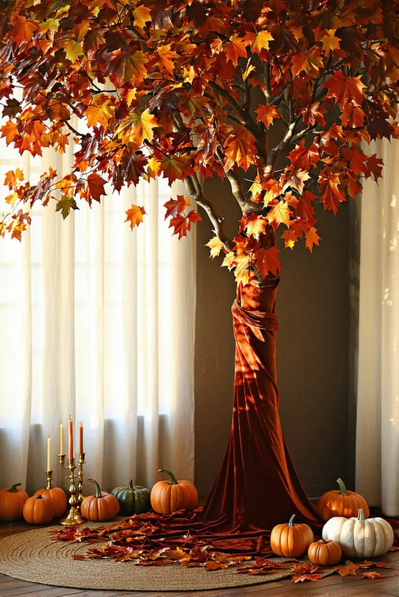 velvet fall leaves cascading from tree top to base 1