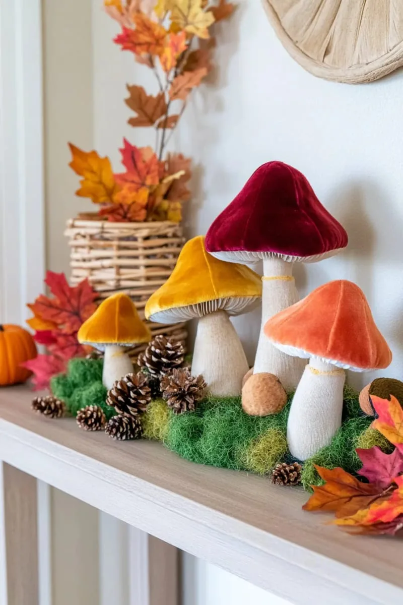 velvet mushroom cluster arrangement for entryway statement 1