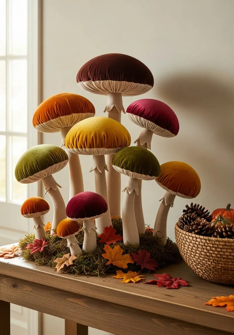 velvet mushroom cluster arrangement for entryway statement 1