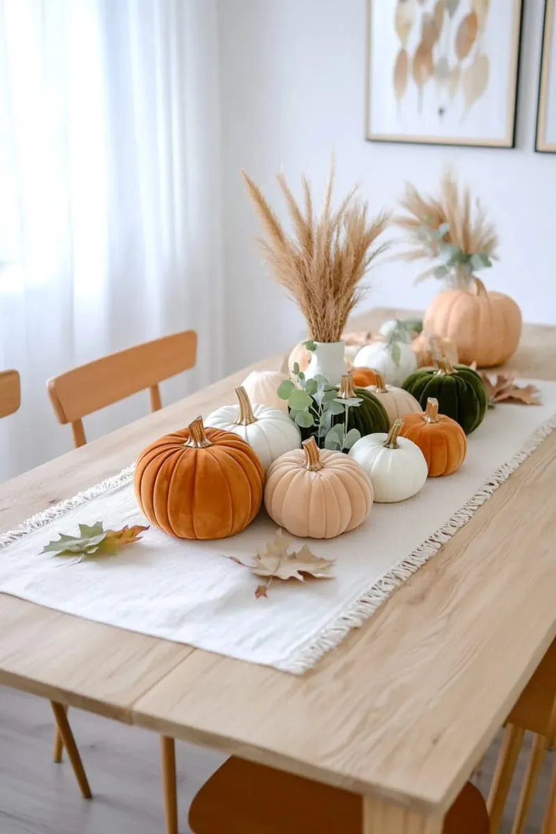 velvet pumpkin centerpiece with gold leaf accents 1