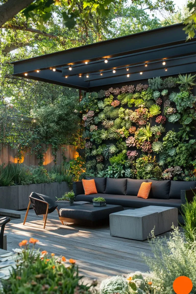 27 New Small Backyard Designs to Copy For Your Outdoor Space 8 vertical succulent wall for a modern, living art feature 1