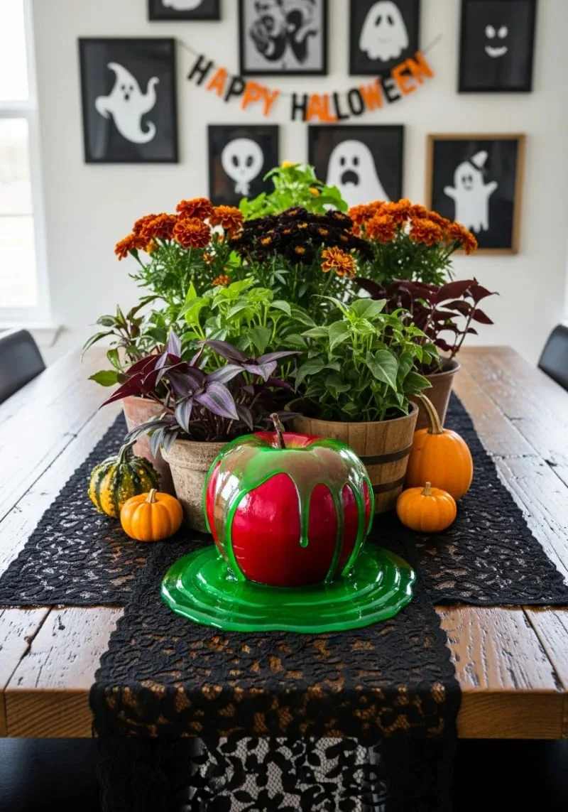 vibrant poison apple centerpiece with dripping slime effect 1