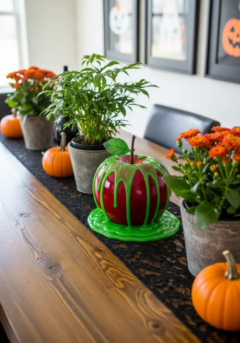 vibrant poison apple centerpiece with dripping slime effect 1