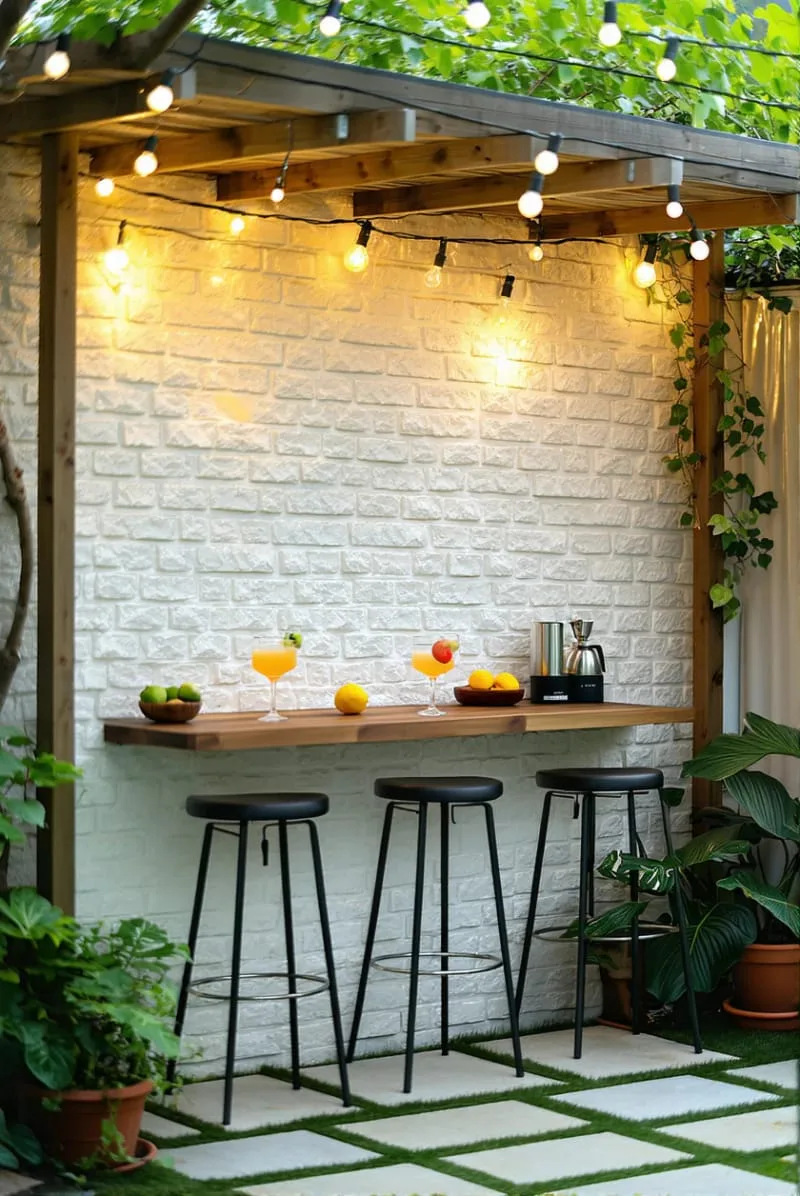 27 New Small Backyard Designs to Copy For Your Outdoor Space 54 wall-mounted fold-down bar for alfresco cocktails 1