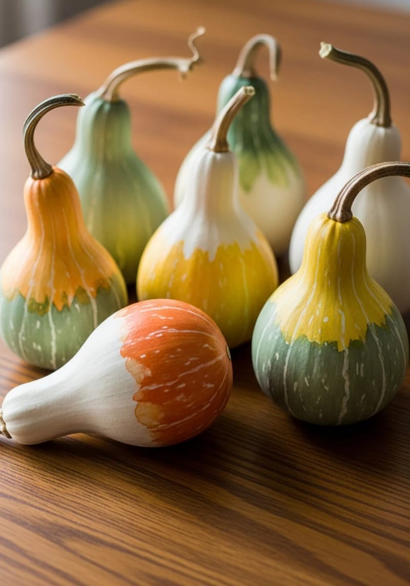watercolor-painted mini gourds in soft autumn hues 1