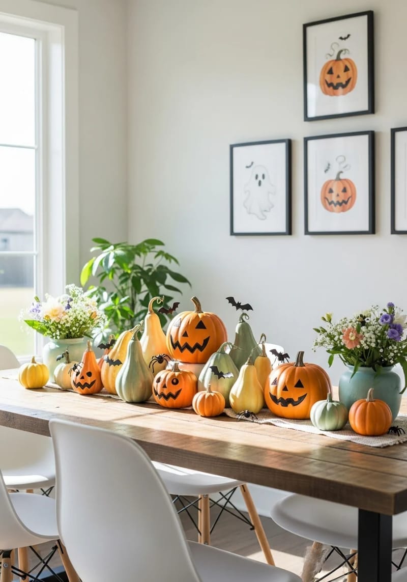 watercolor-painted mini gourds in soft autumn hues 1