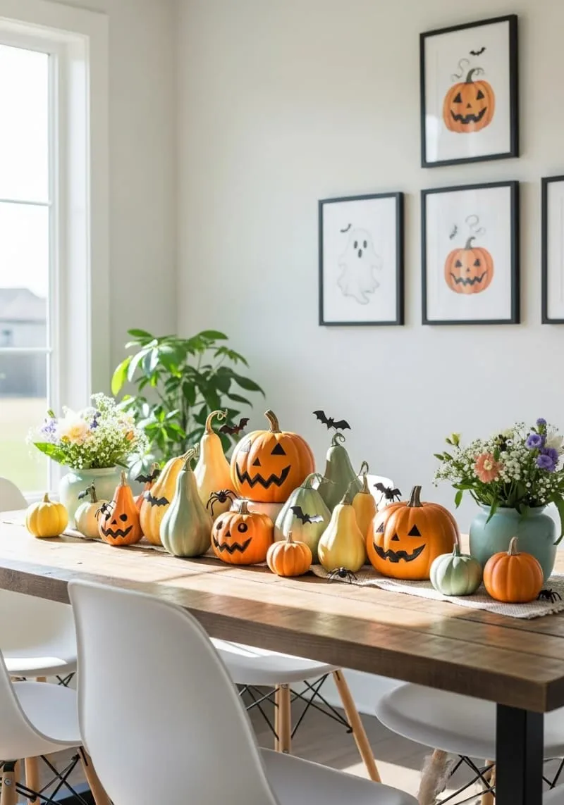 watercolor-painted mini gourds in soft autumn hues 1