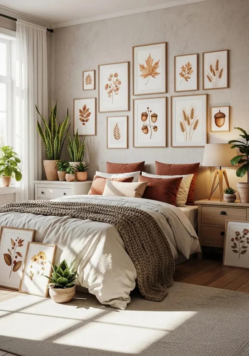 watercolor print gallery wall featuring autumn botanicals 1