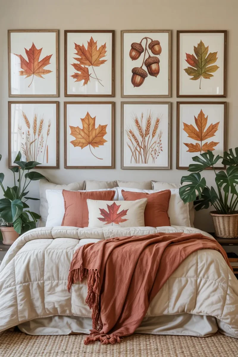 watercolor print gallery wall featuring autumn botanicals 1