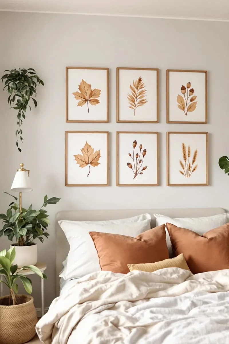 watercolor print gallery wall featuring autumn botanicals 1