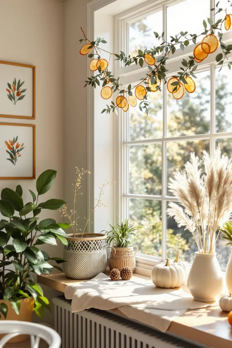 window garland made from dried orange slices and eucalyptus 1