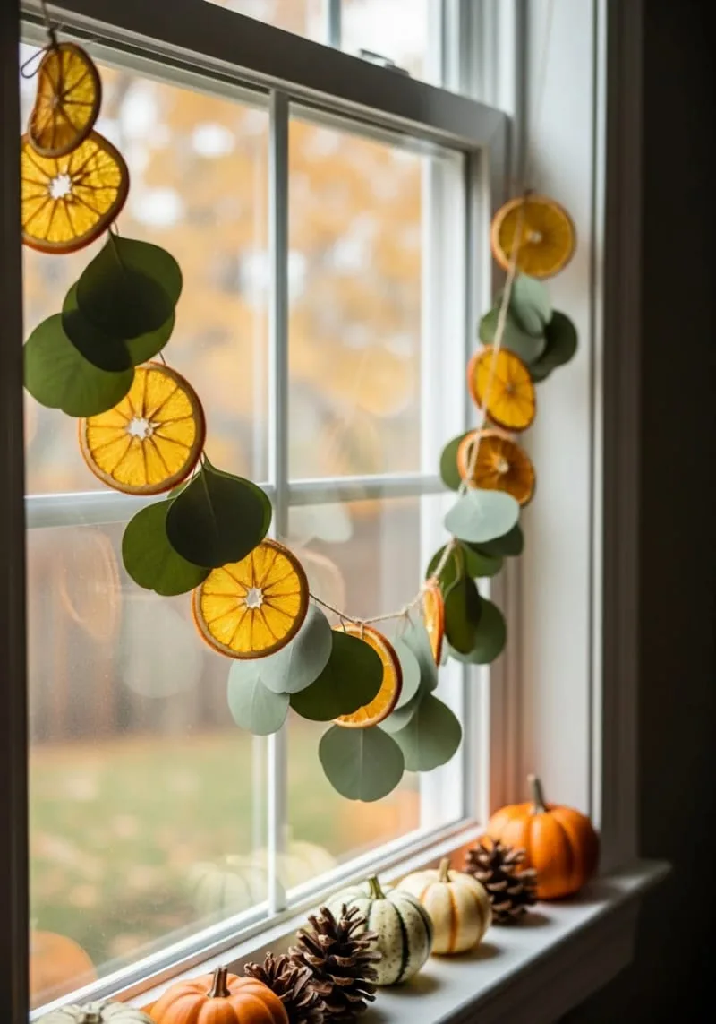 window garland made from dried orange slices and eucalyptus 1