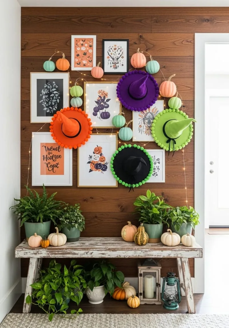 witch hat wall hangings with pompom trims 1
