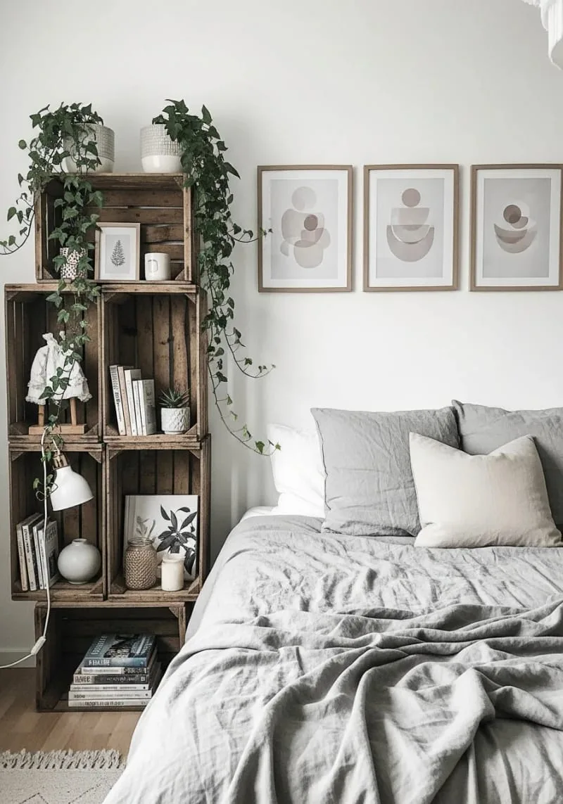 wooden crates stacked as modular shelves holding books and decorative items 1