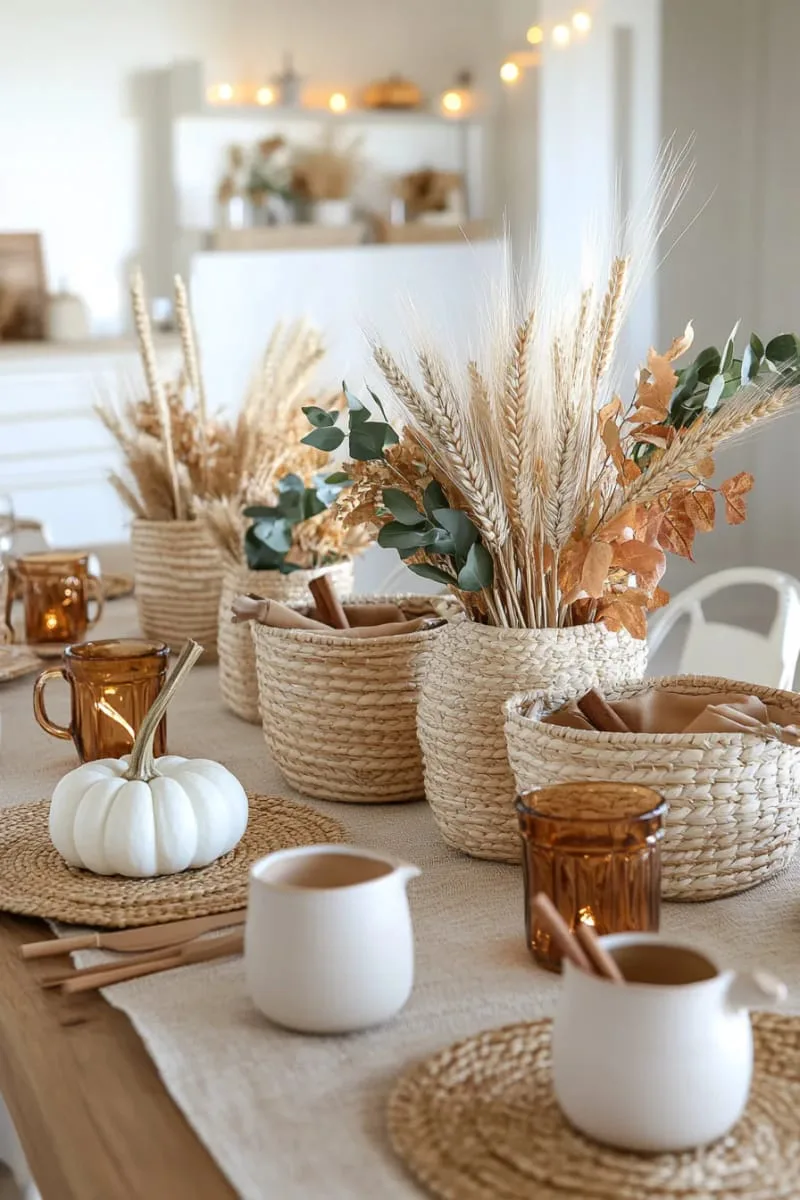 woven baskets overflowing with dried wheat and pampas grass 1