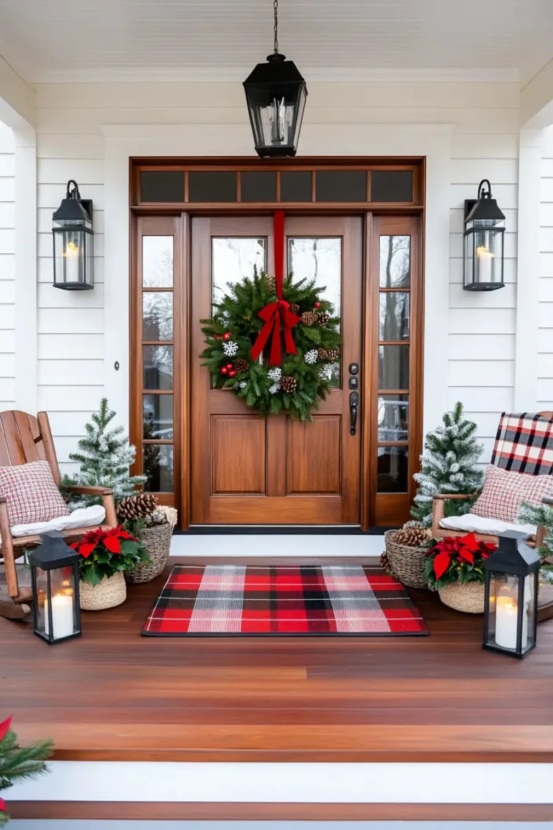 wreath of pinecones and magnolia leaves with plaid accents 1