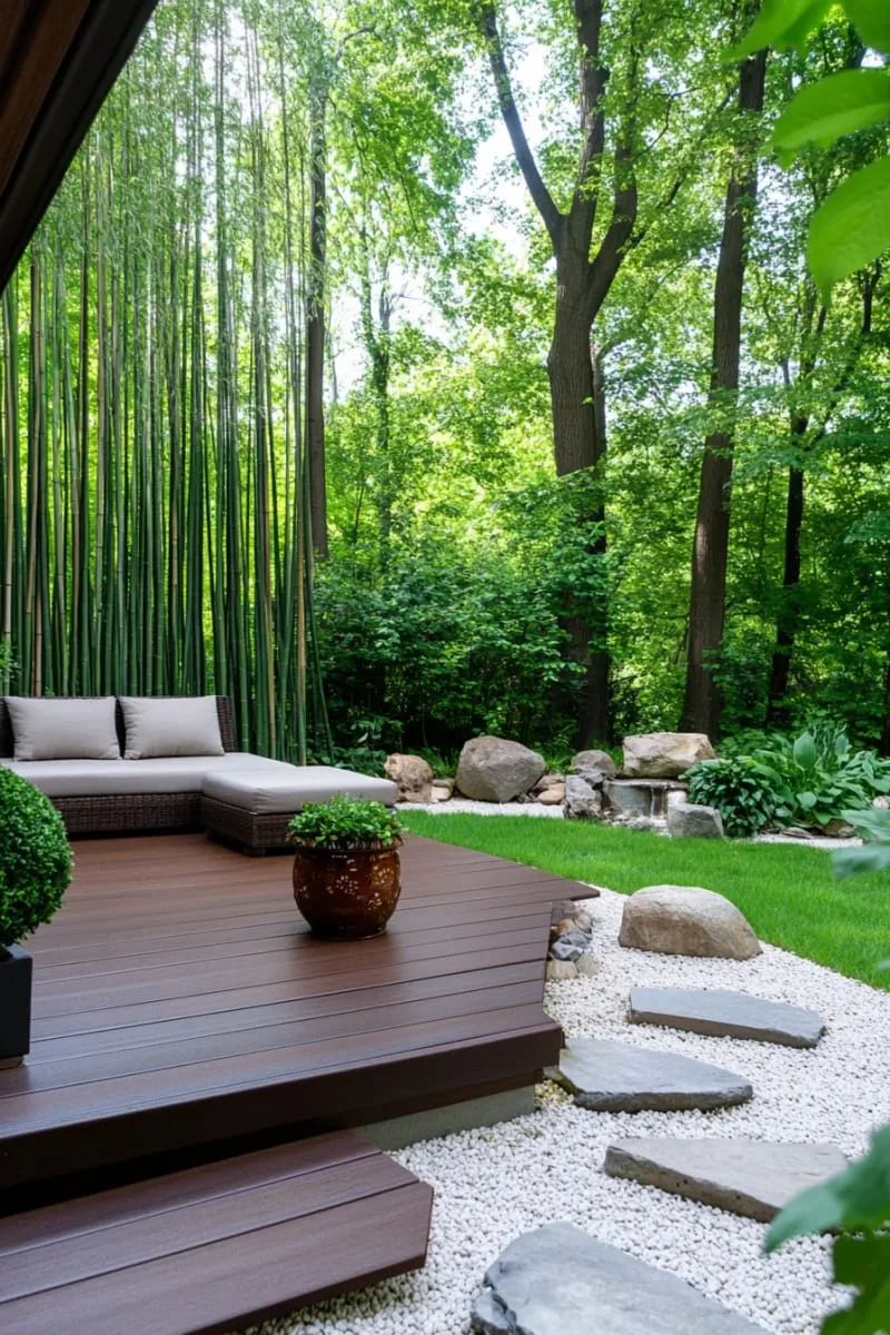 zen-inspired garden lounge with bamboo screens 1