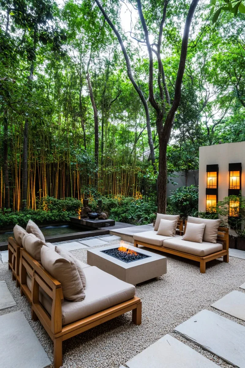 zen-inspired garden lounge with bamboo screens 1