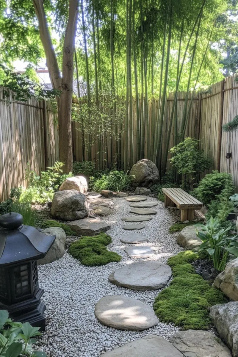27 New Small Backyard Designs to Copy For Your Outdoor Space 24 zen-inspired gravel garden with sculptural rocks and bamboo 1