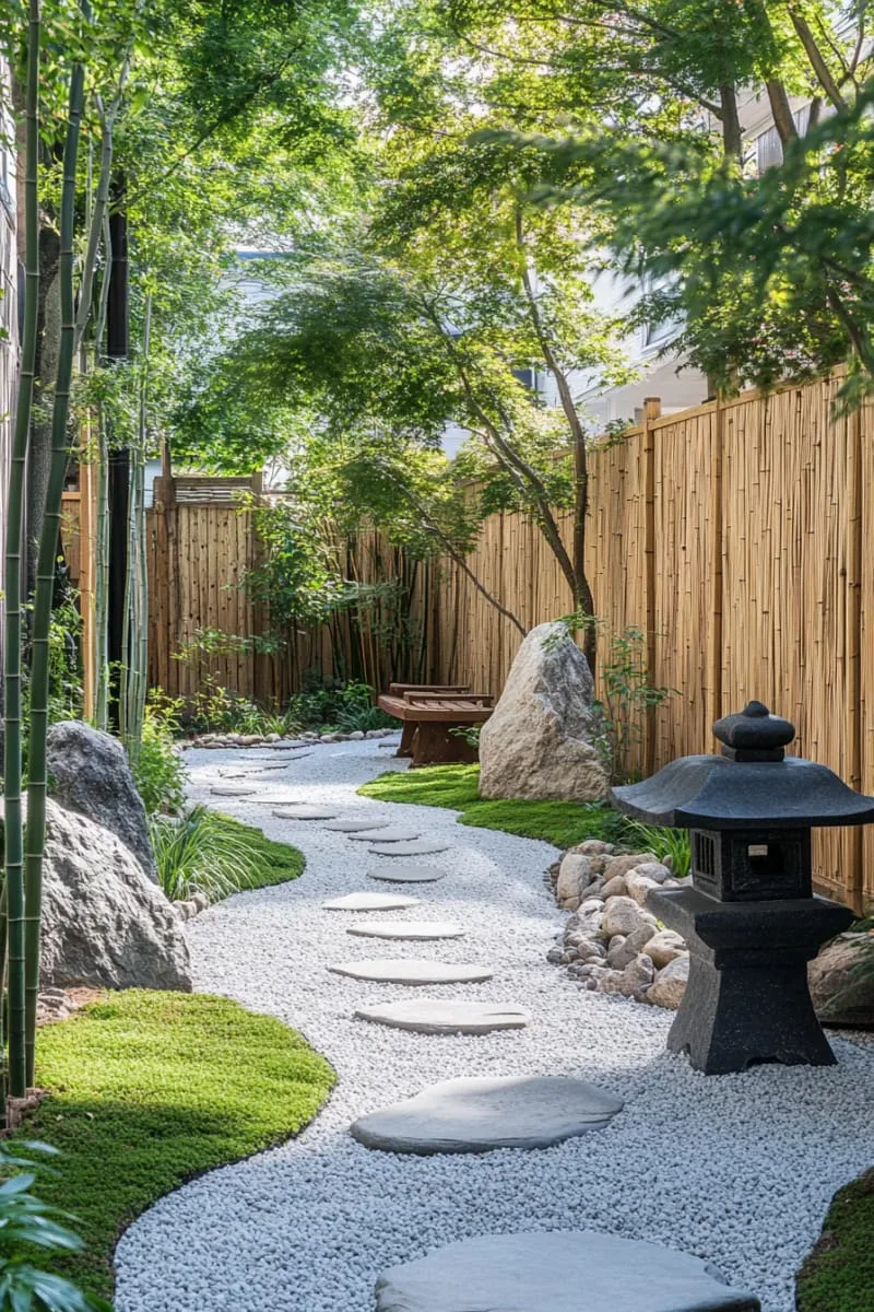 27 New Small Backyard Designs to Copy For Your Outdoor Space 26 zen-inspired gravel garden with sculptural rocks and bamboo 1