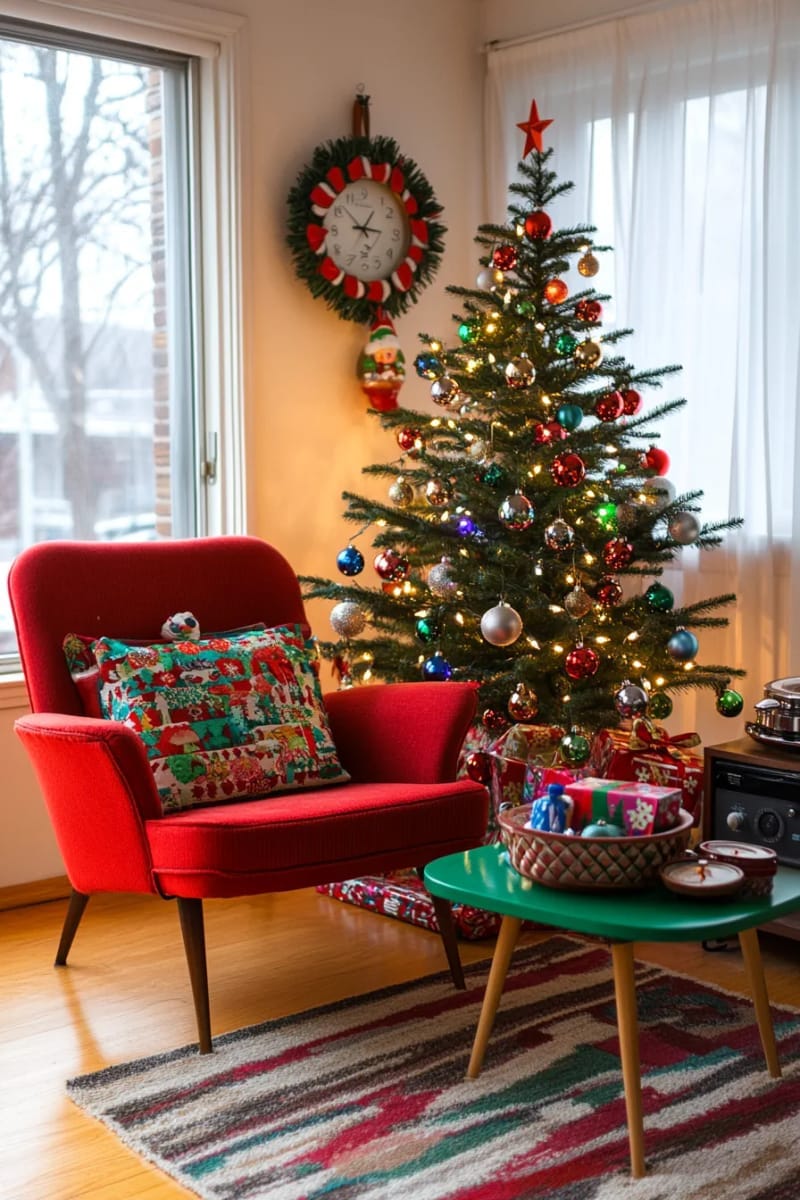 27 Vintage Christmas Decorations You'll Love 36 1950s inspired christmas tree decorated with bubble lights and shiny stars 1