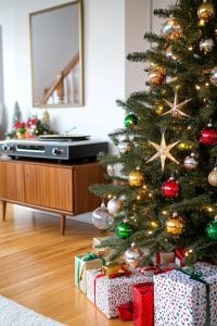 27 Vintage Christmas Decorations You'll Love 1 1950s inspired christmas tree decorated with bubble lights and shiny stars 35