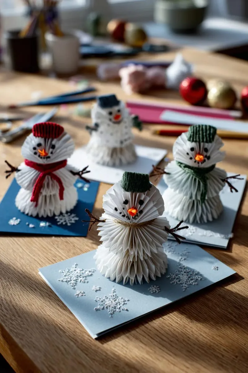27 Stunning Christmas Decoration Crafts for a Unique 2025 103 accordion folded paper snowmen greeting cards 1