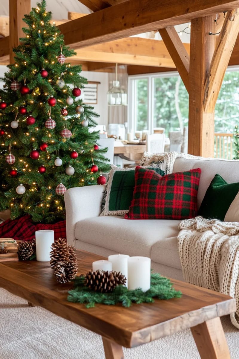 add a tartan tree skirt and matching throw pillows for unified style 1